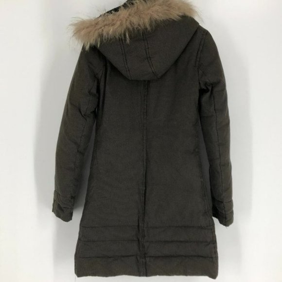 Soia  &  Kyo green brown houndstooth parka  fur trim hood XXS - Picture 4 of 7